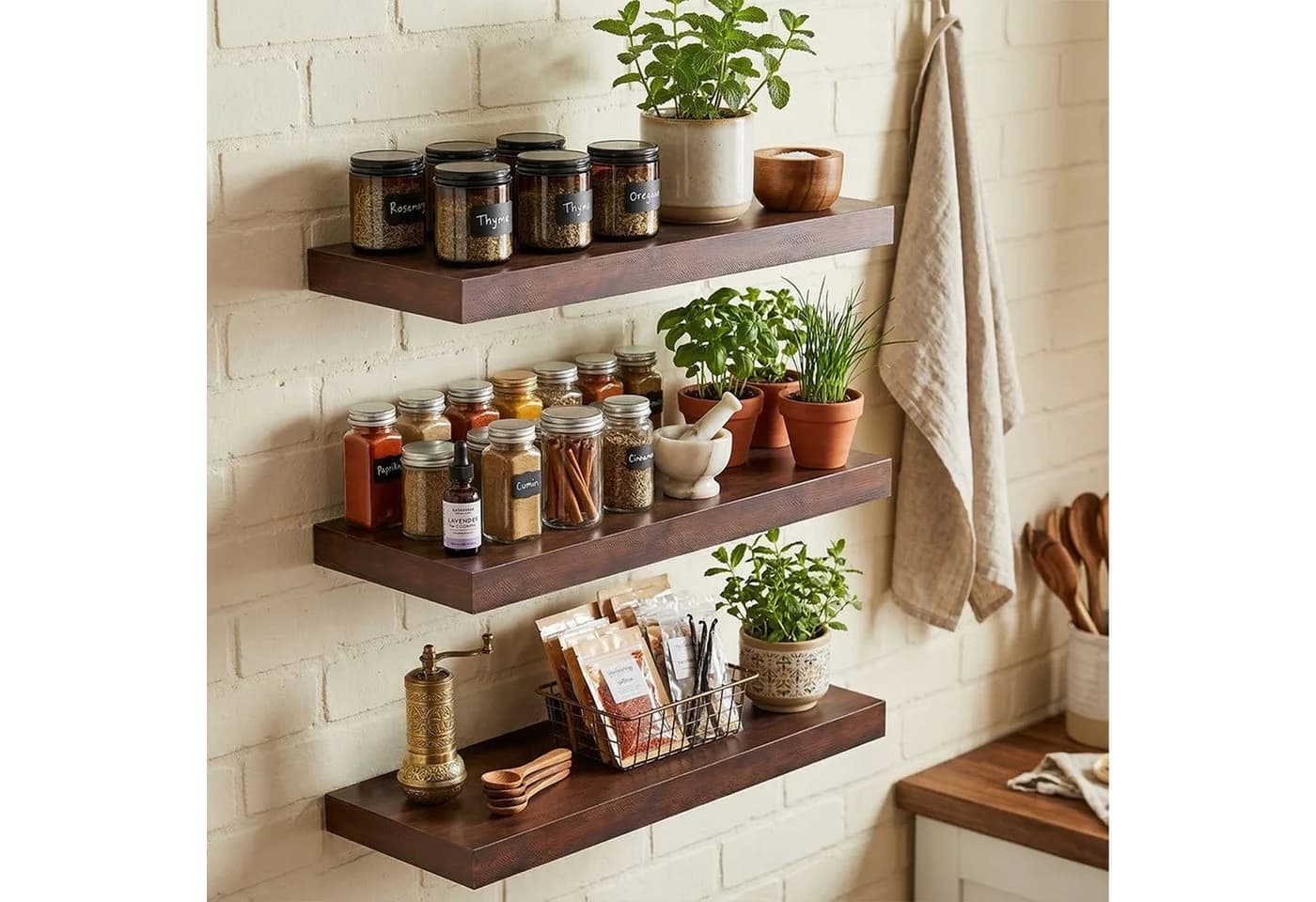 relaxdays Wandregal 3er Set Industrial Holzoptik Schwarz