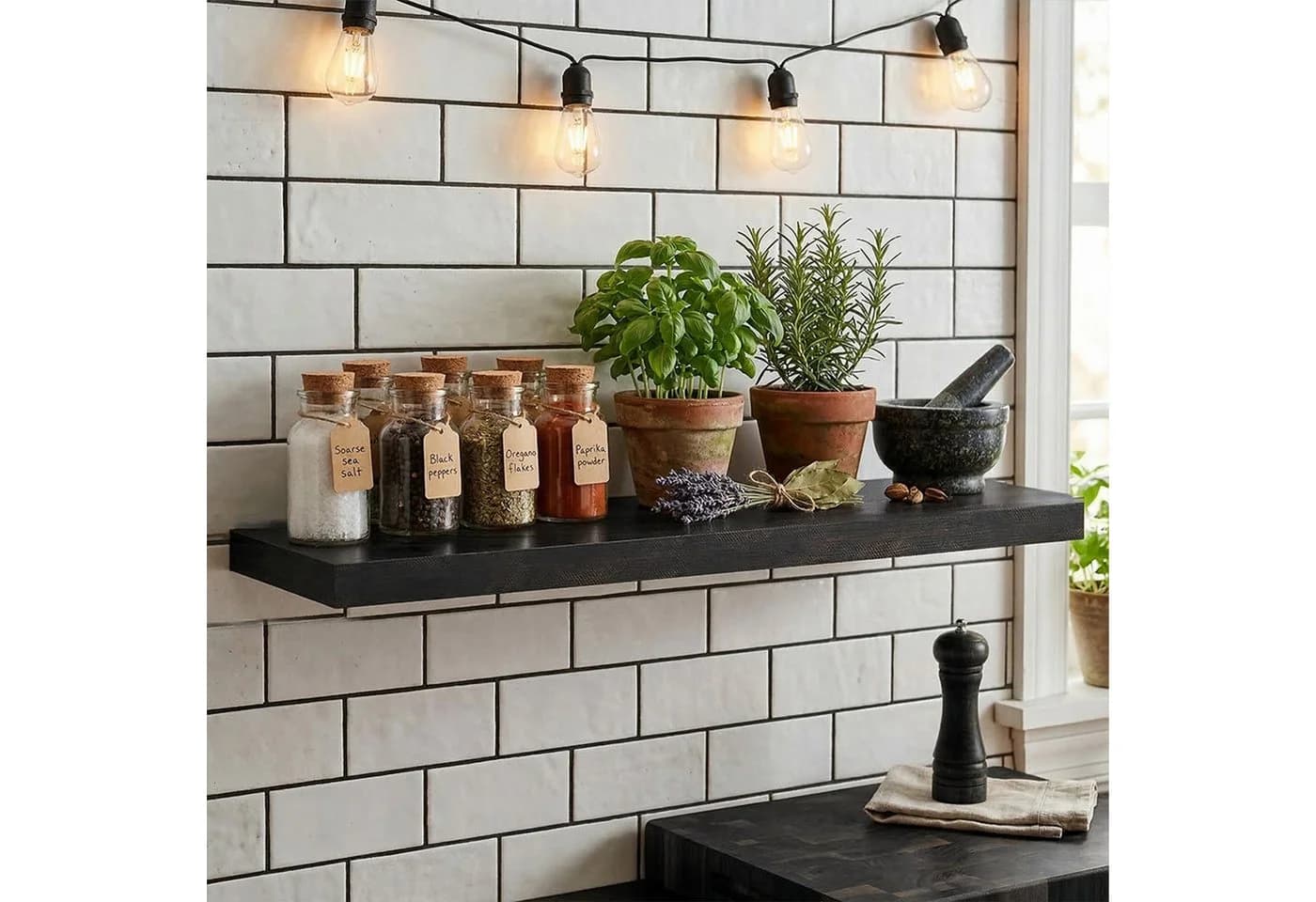 relaxdays Wandregal mit Metallhalterung Holzoptik Schwarz
