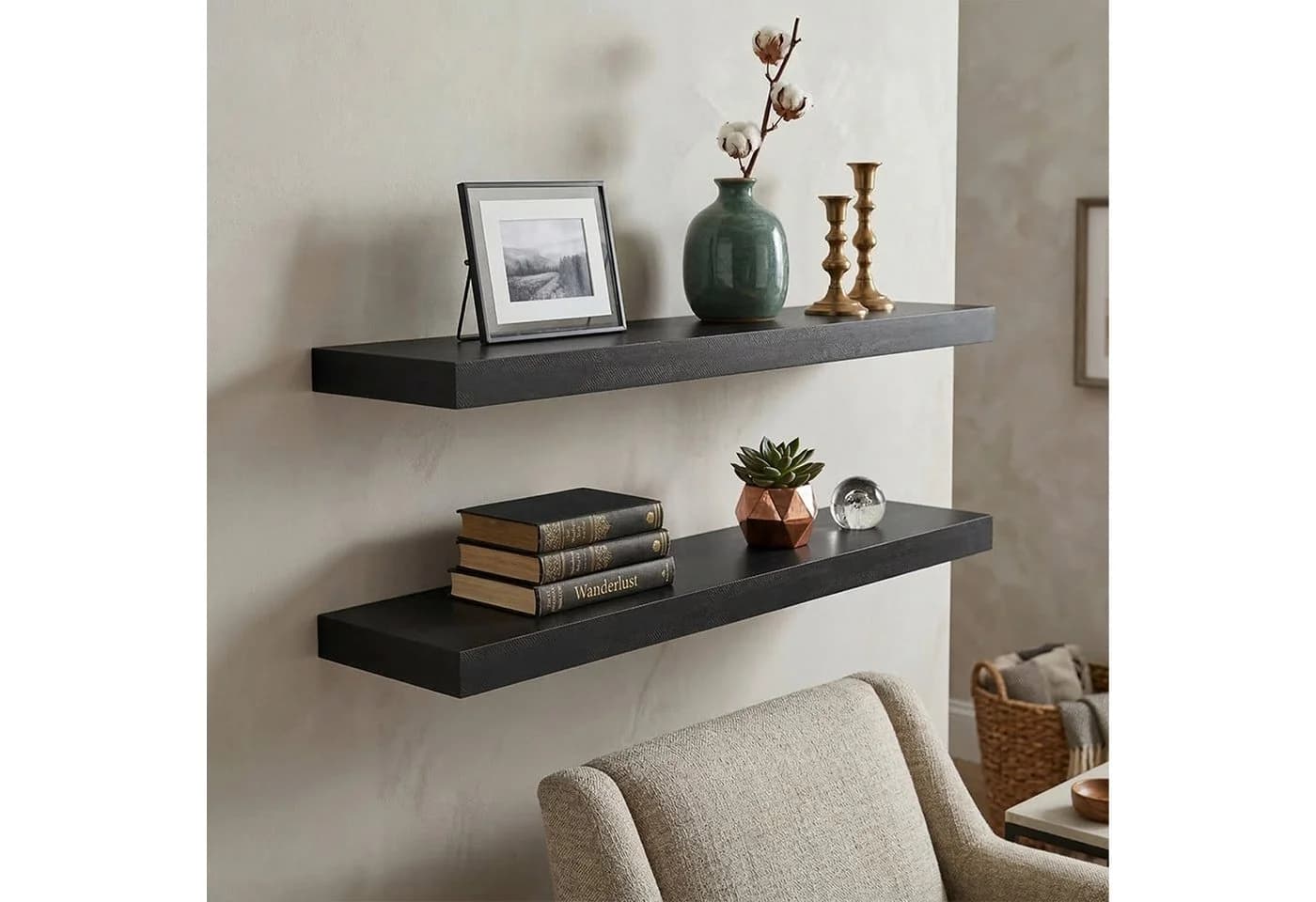 relaxdays Wandregal mit Metallhalterung Holzoptik Schwarz - Bild 3