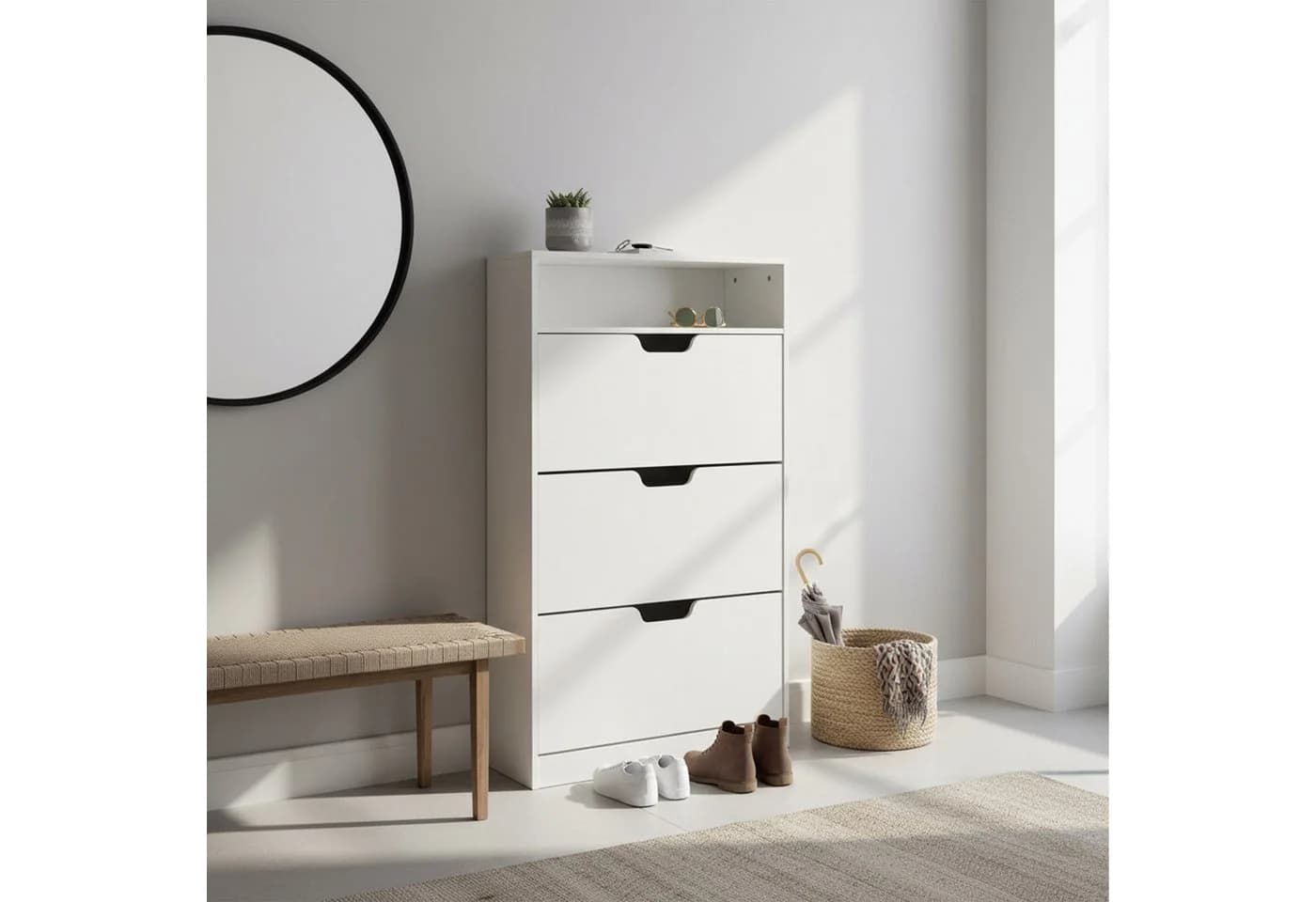 relaxdays Schuhkipper Schuhschrank Weiss mit offenem Fach