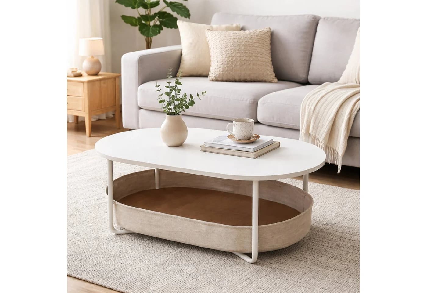 relaxdays Ovaler Couchtisch Weiß-Beige mit Stauraum - Bild 3