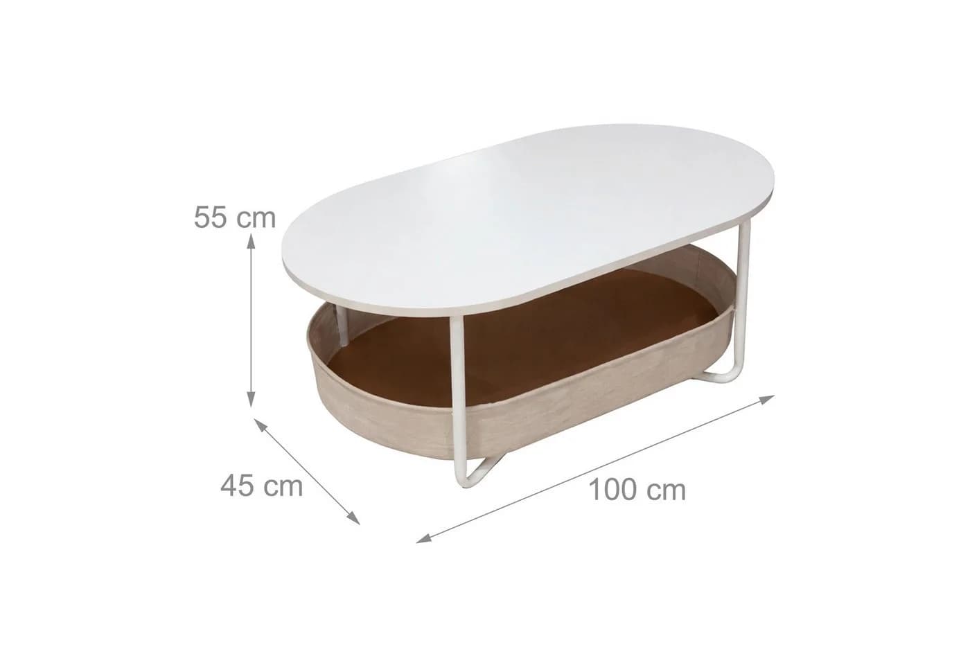 relaxdays Ovaler Couchtisch Weiß-Beige mit Stauraum - Bild 4