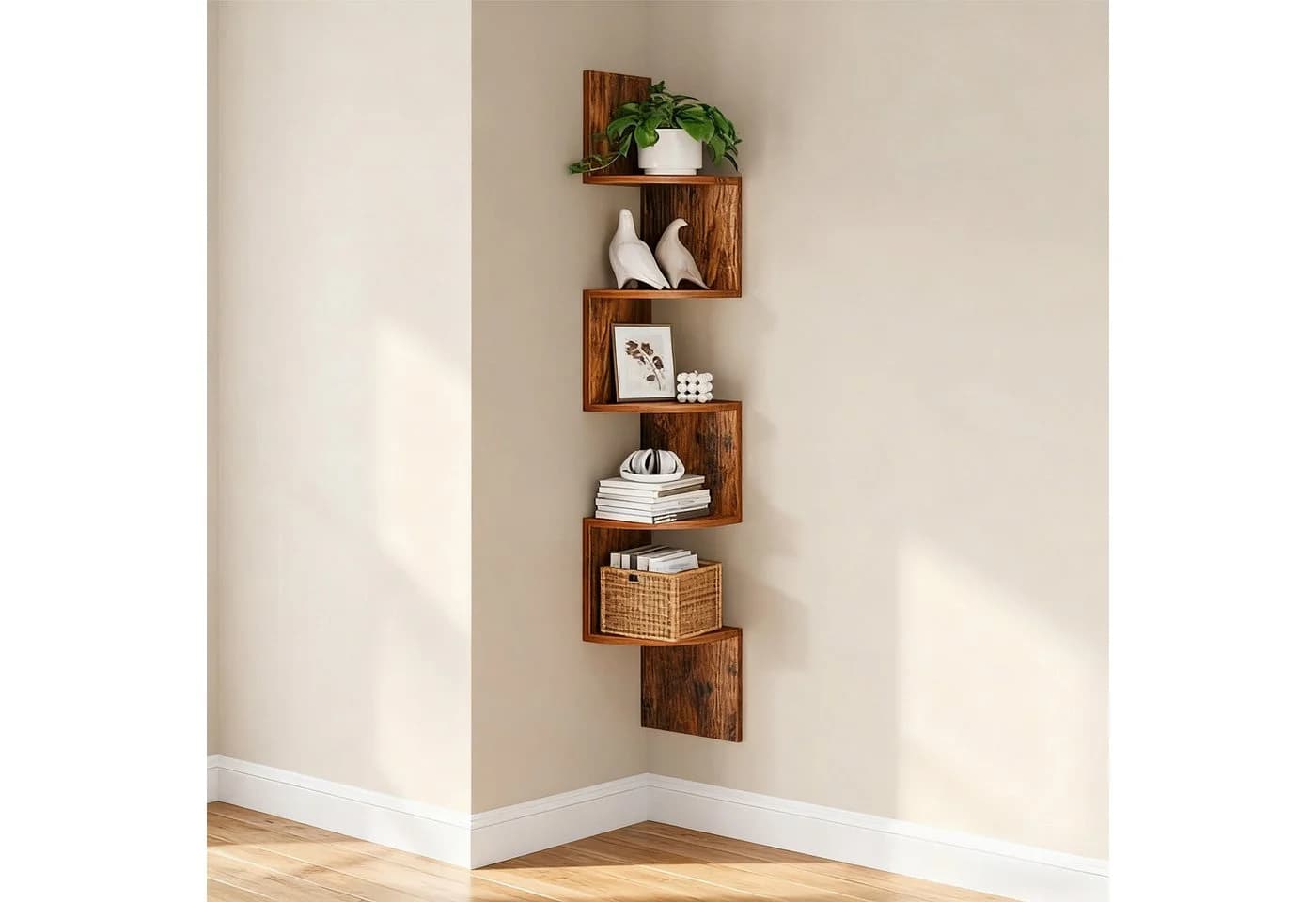 relaxdays Eckregal Wand 5 Etage Vintagebraun