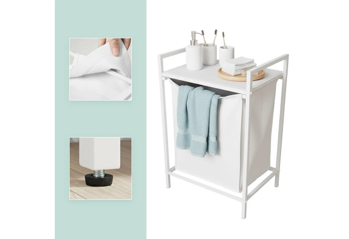 relaxdays Wäschesammler mit Ablage, Weiß - Bild 5