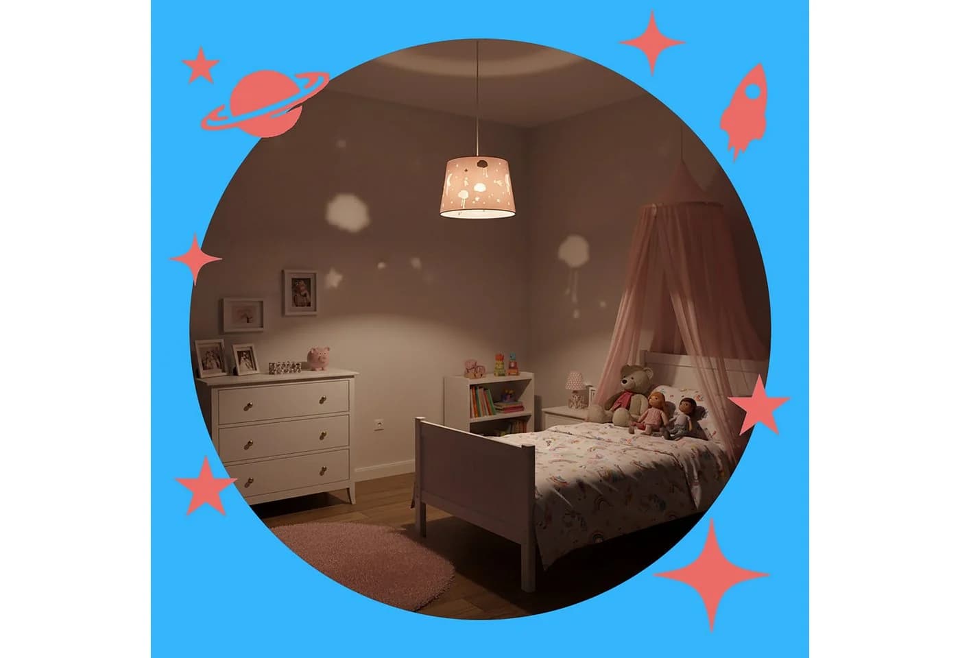 relaxdays Hängeleuchte Kinderzimmer Abendhimmel Rosa - Bild 3