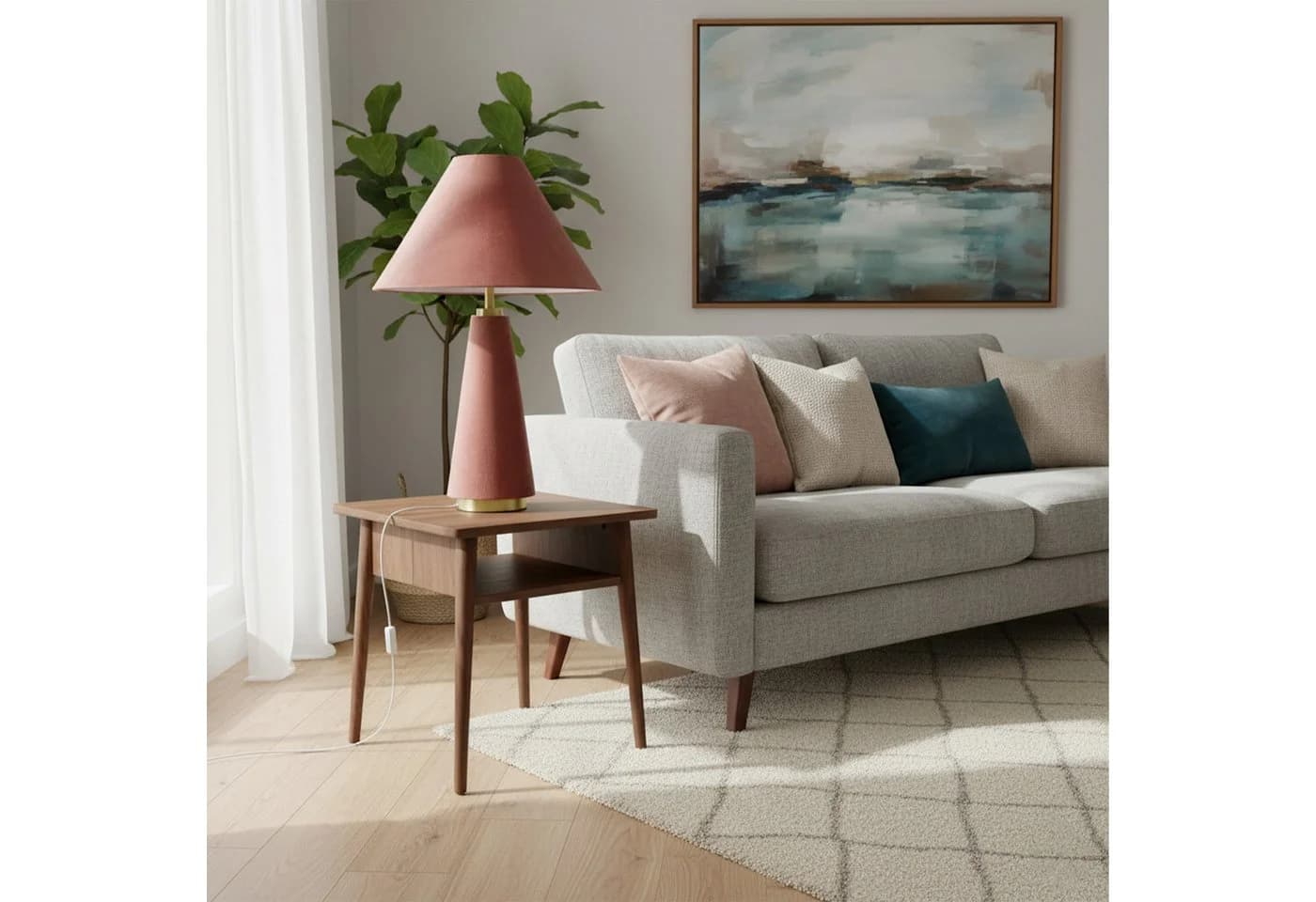 relaxdays Nachttischlampe Samt Rosa Gold