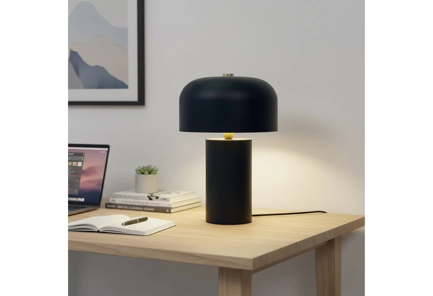 relaxdays Schreibtischlampe Pilz Schwarz Gold