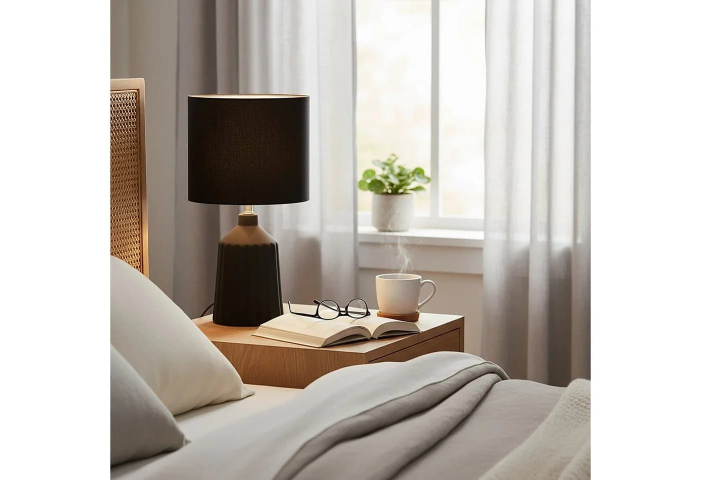 RELAXDAYS Nachttischlampe Tischlampe mit Keramiksockel Schwarz - Bild 3