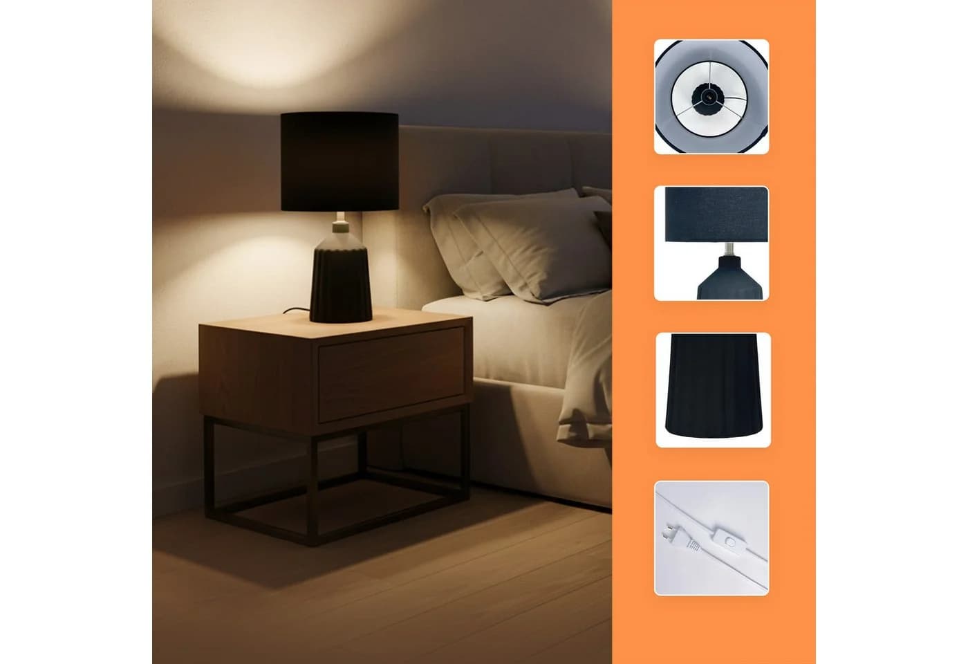 RELAXDAYS Nachttischlampe Tischlampe mit Keramiksockel Schwarz - Bild 5
