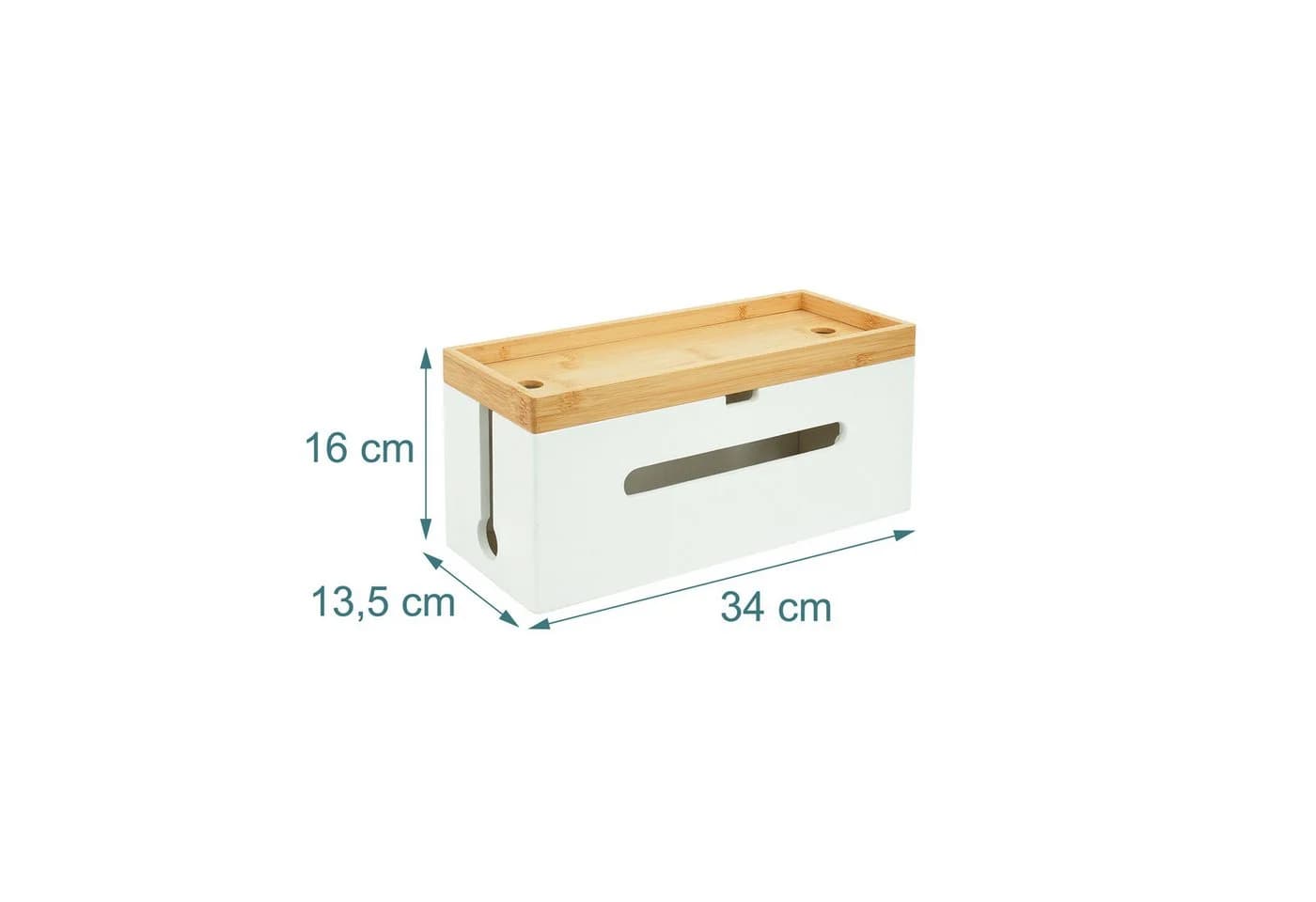 relaxdays Kabelbox aus Bambus Natur-Weiß mit Ablage - Bild 4