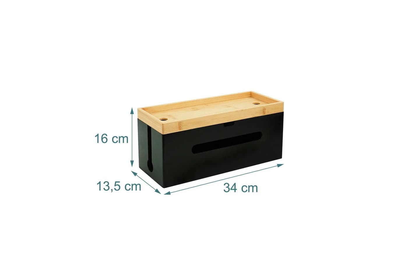 relaxdays Kabelbox aus Bambus Natur-Schwarz mit Ablage - Bild 4