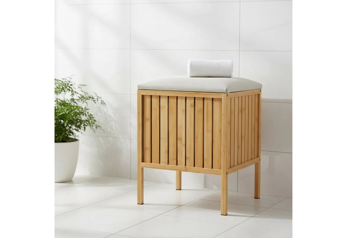relaxdays Wäschekorb zum Sitzen Bambus Beige - Bild 3
