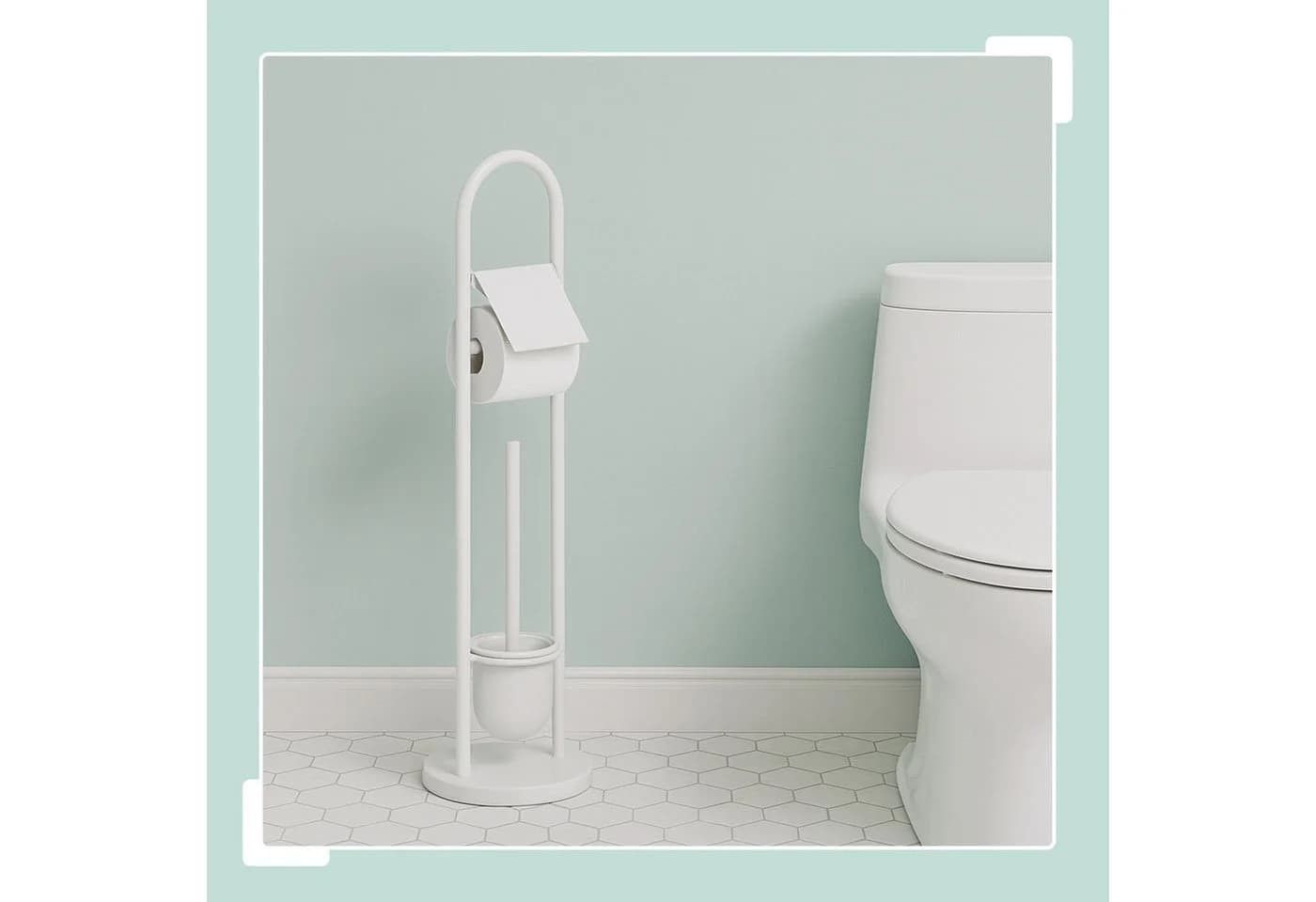 RELAXDAYS WC-Garnitur aus Edelstahl, Weiß - Freistehender Toilettenständer mit Klobürste