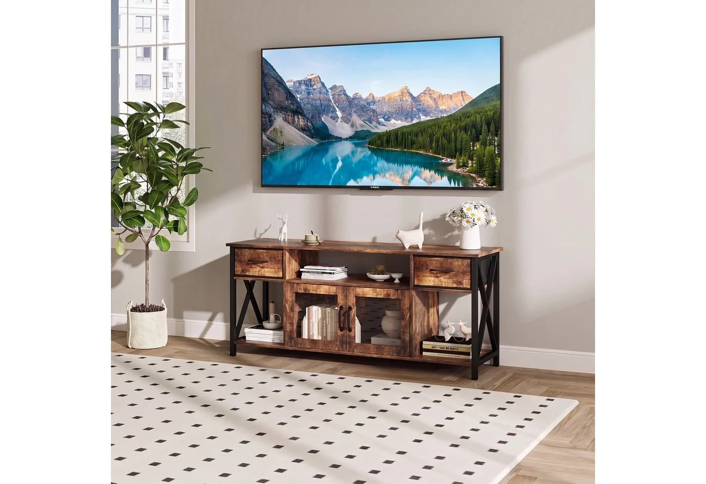 relaxdays TV-Bank Industrial Schwarz Braun mit Stauraum - Bild 3