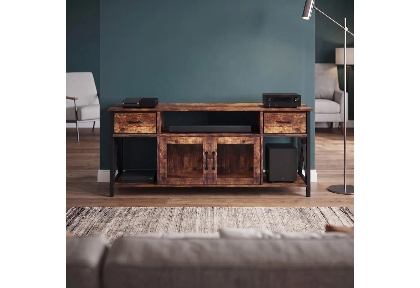 relaxdays TV-Bank Industrial Schwarz Braun mit Stauraum - Bild 5