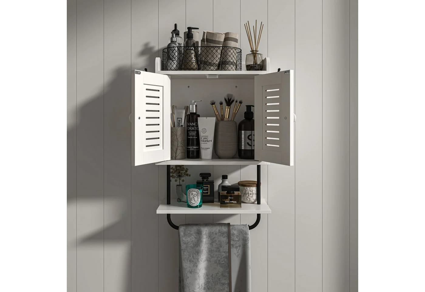 relaxdays Hängeschrank mit Handtuchhalt Weiß - Bild 3