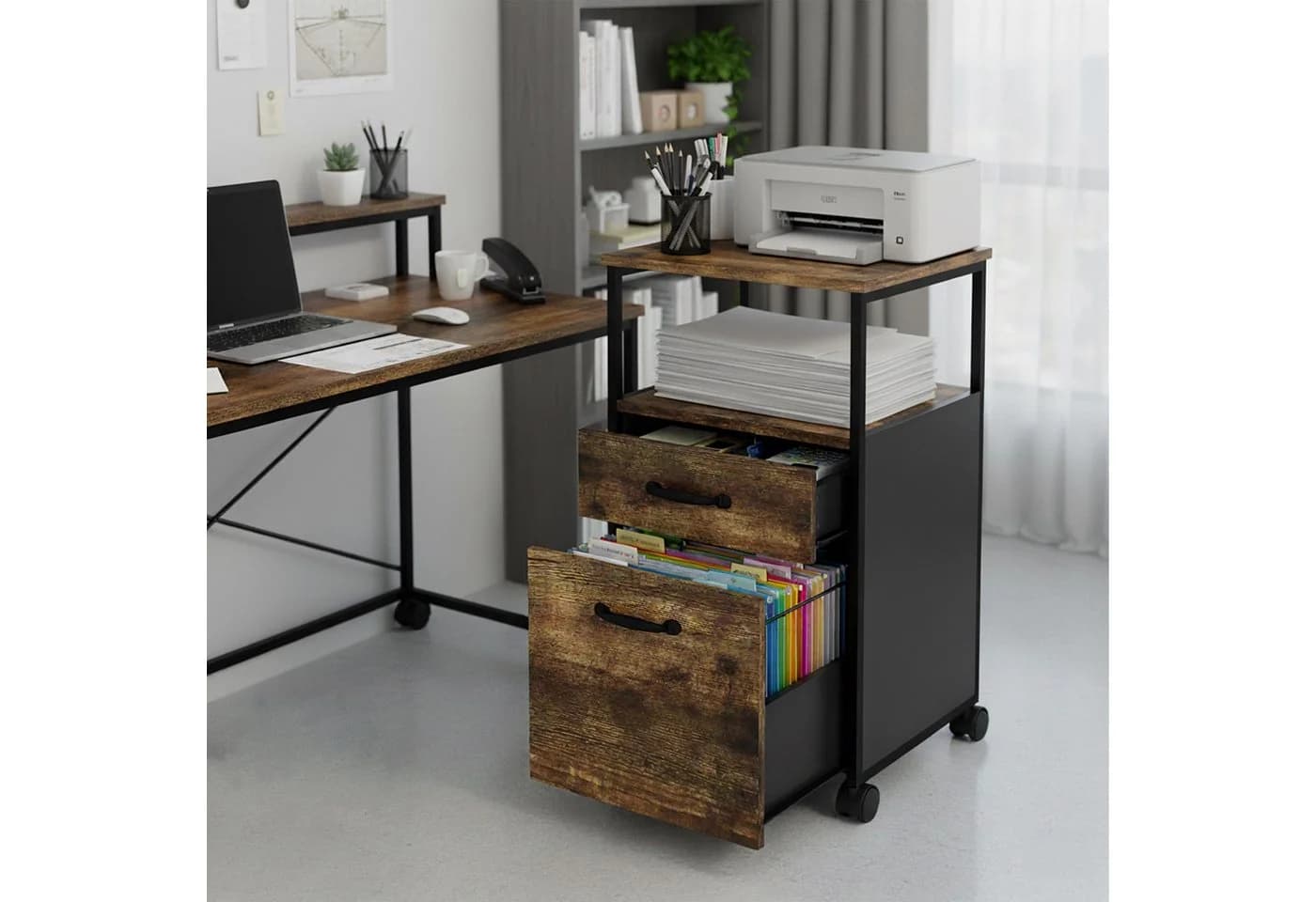relaxdays Rollcontainer 2 Schublade Industrial-Schwarz