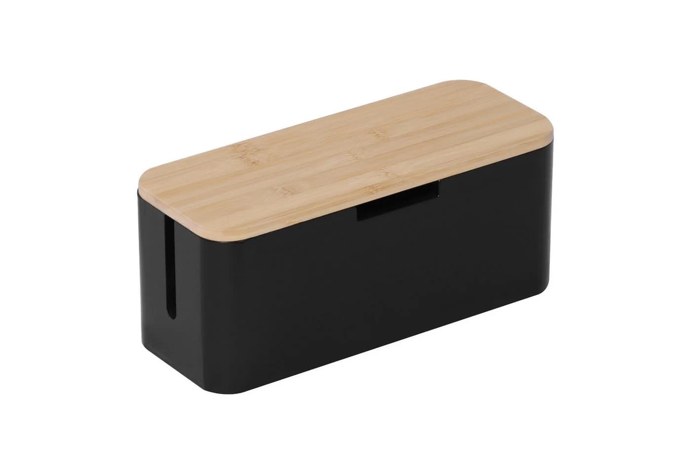 RELAXDAYS Kabelbox aus Bambus Natur-Schwarz mit Magnetverschluss - Bild 2
