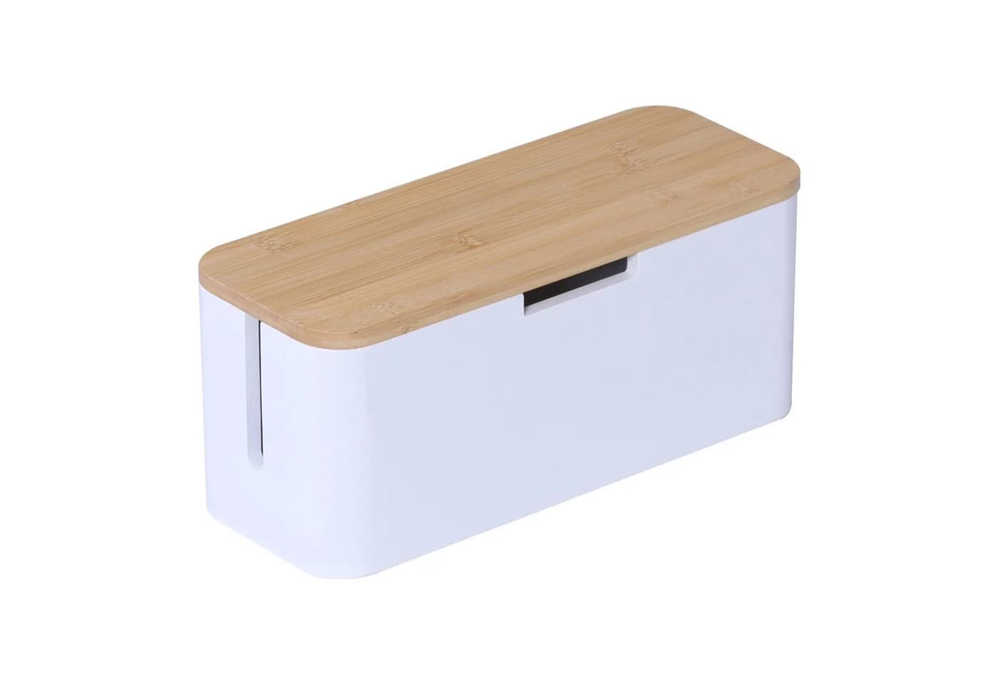 relaxdays Kabelbox aus Bambus, Natur-Weiß, 6-fach-Steckdosenleiste - Bild 2