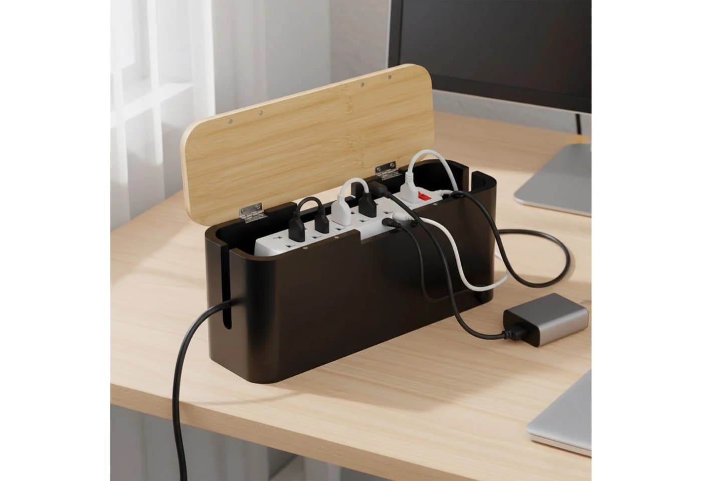 RELAXDAYS Kabelbox aus Bambus, Natur-Schwarz - Bild 3