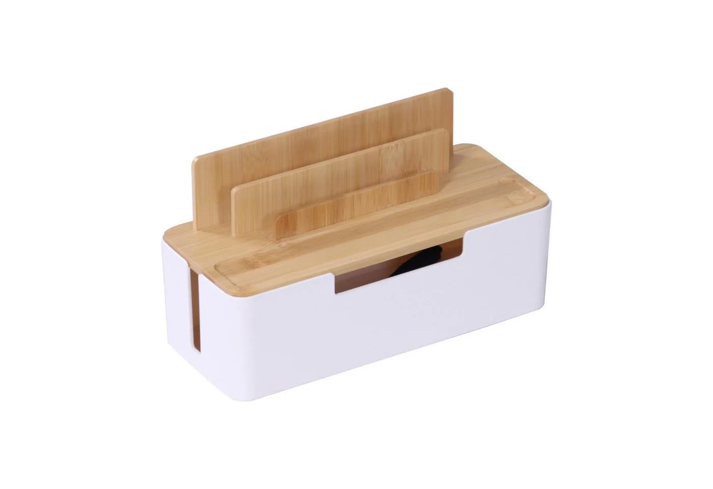 relaxdays Kabelbox Bambus mit Halt, Natur-Weiß - Bild 2