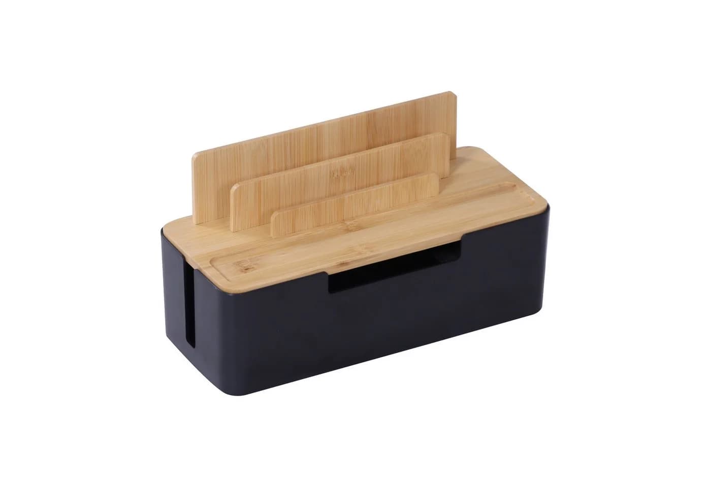 RELAXDAYS Kabelbox mit Handyhalter Natur-Schwarz Bambus - Bild 2