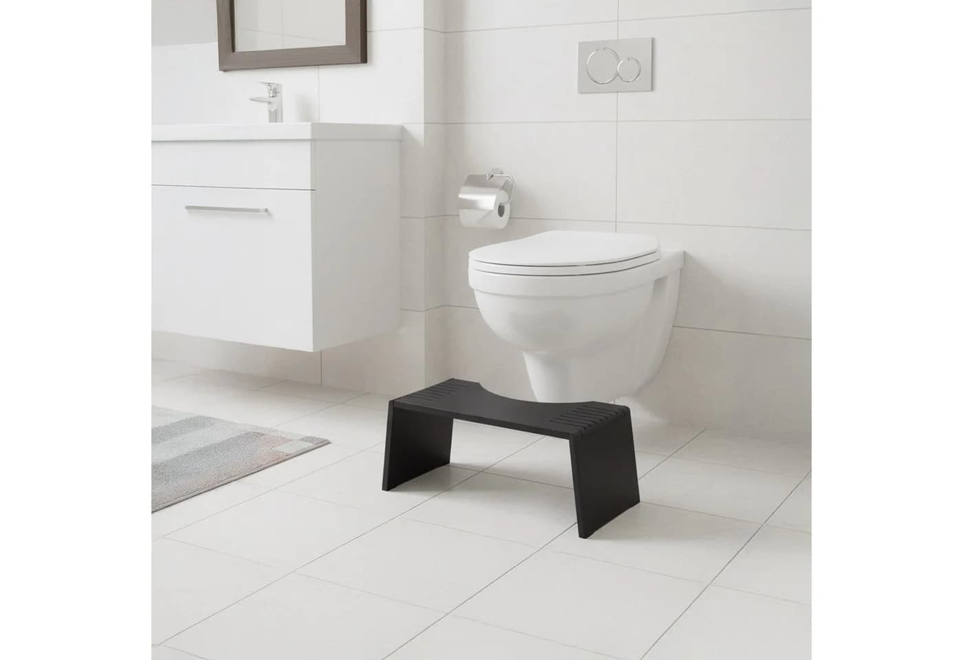 relaxdays Badhocker Klappbarer Toilettenhocker aus Bambus, Schwarz