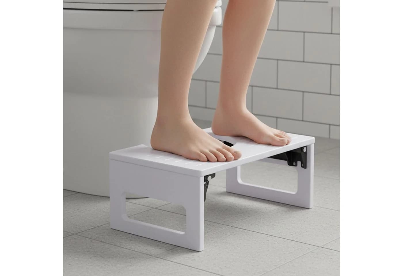 relaxdays Badhocker Klappbarer Toilettenhocker aus Bambus, Weiß