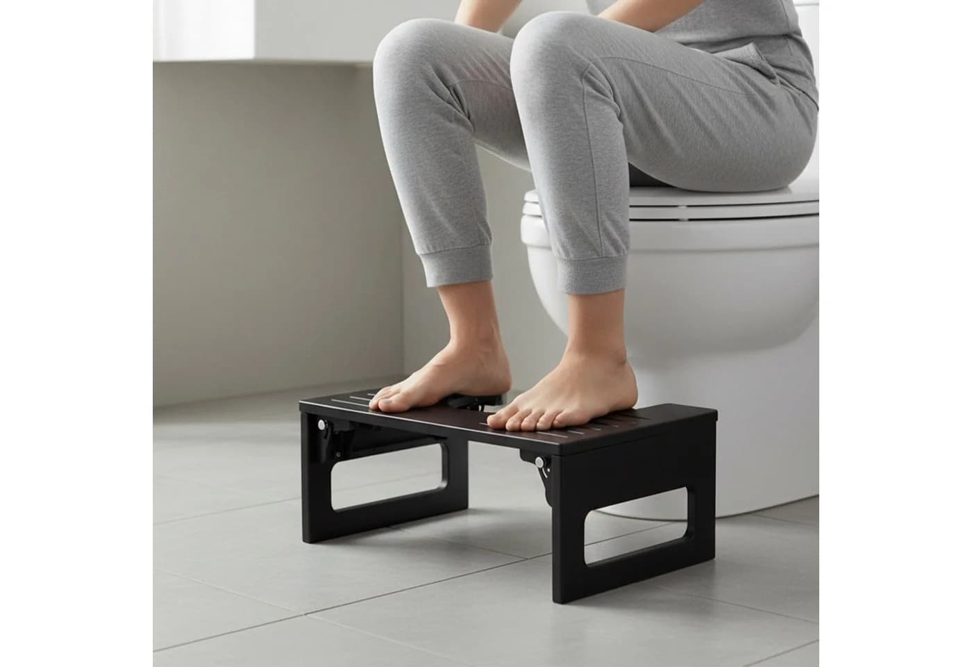 relaxdays Badhocker Klappbarer Toilettenhocker aus Bambus, Schwarz