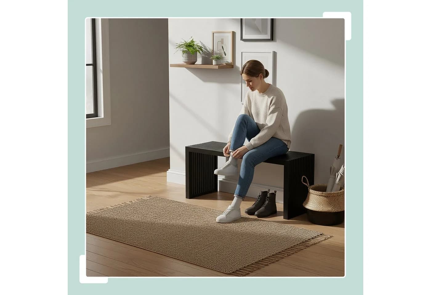 relaxdays Sitzbank Minimalistische Bambusbank ohne Lehne Schwarz