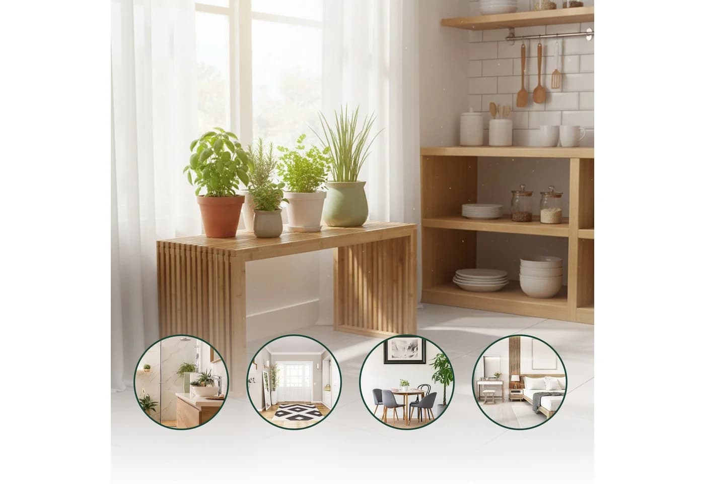 relaxdays Sitzbank Minimalistische Bambusbank ohne Lehne Schwarz - Bild 3