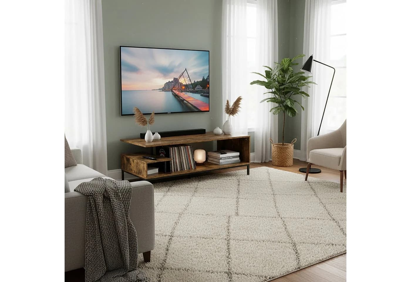 relaxdays TV-Bank TV Lowboard bis 55 Zoll, Vintagebraun Holzoptik