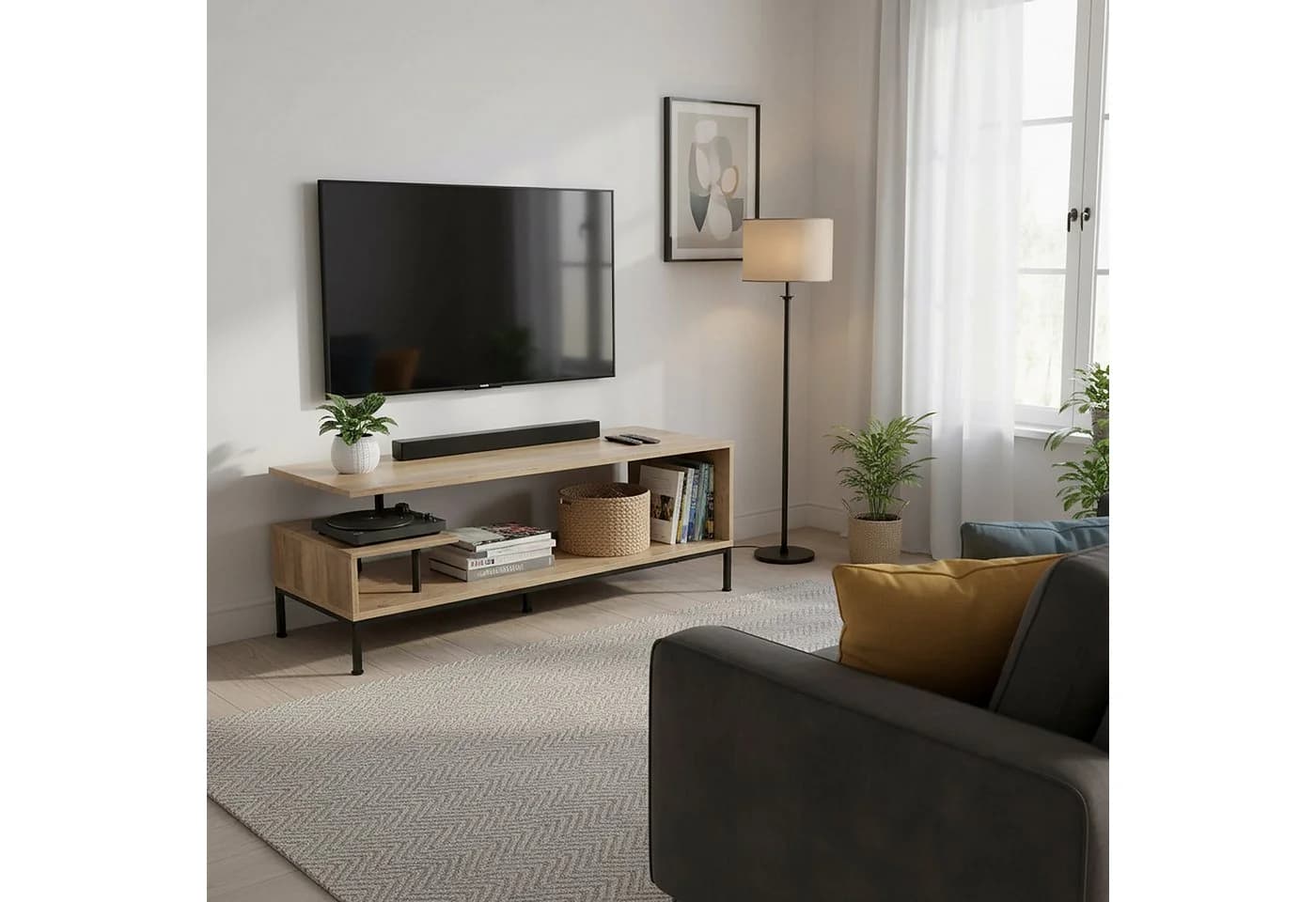 relaxdays TV-Bank TV Lowboard bis 55 Zoll Holzoptik