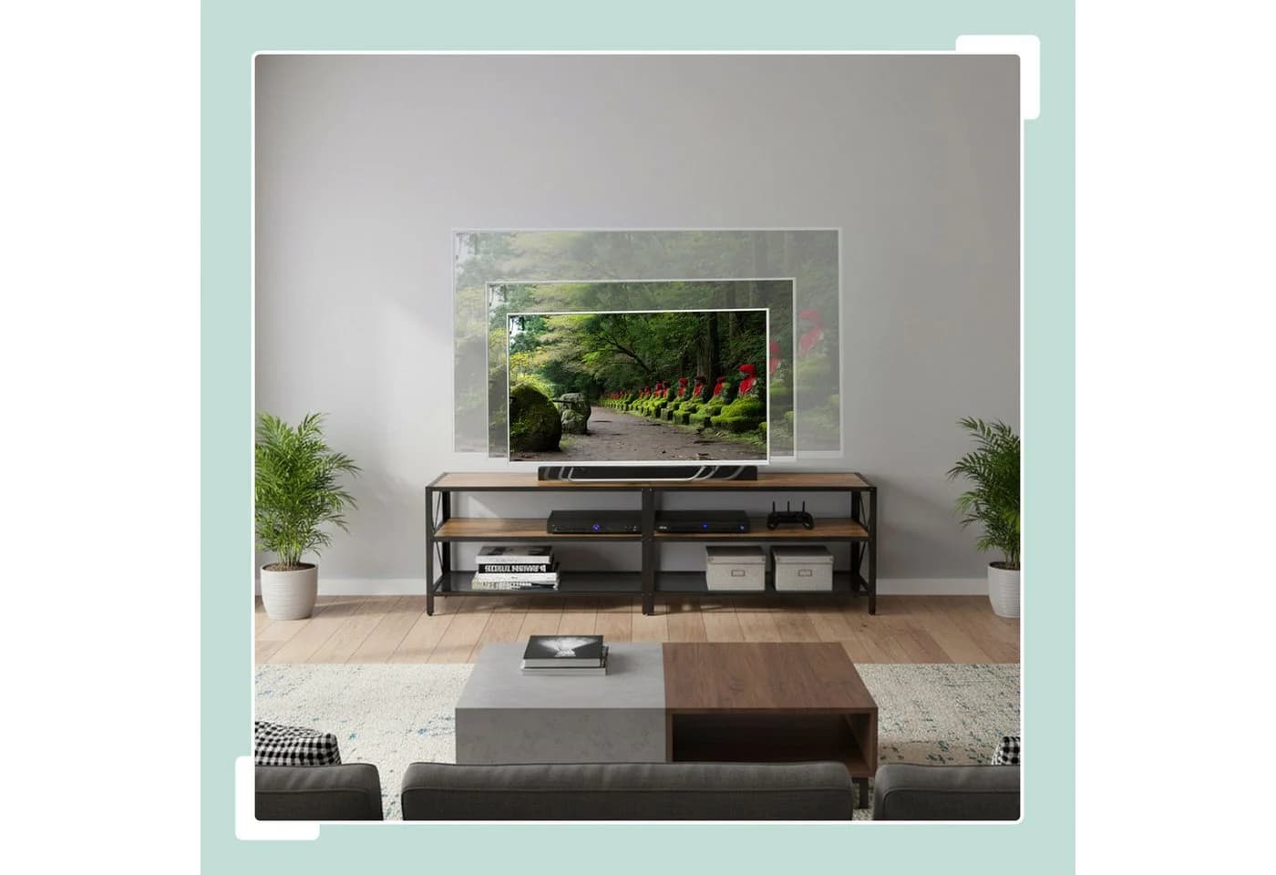 relaxdays TV-Bank TV Lowboard 4 Fächer, 180 cm, Braun, Schwarz - Bild 3