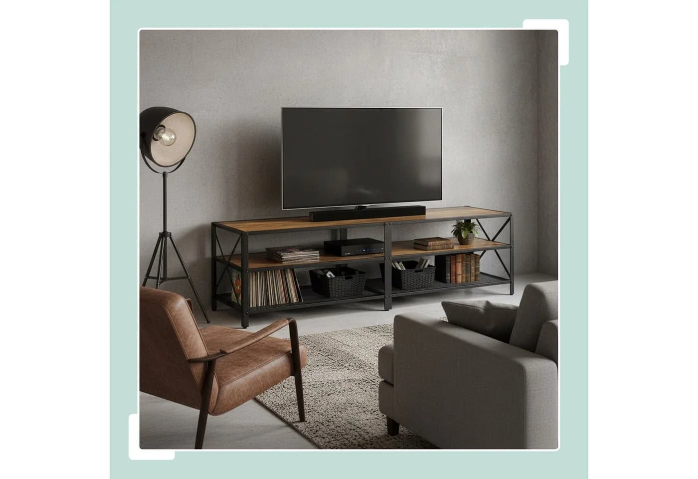 relaxdays TV-Bank TV Lowboard 4 Fächer, 180 cm, Braun, Schwarz - Bild 5