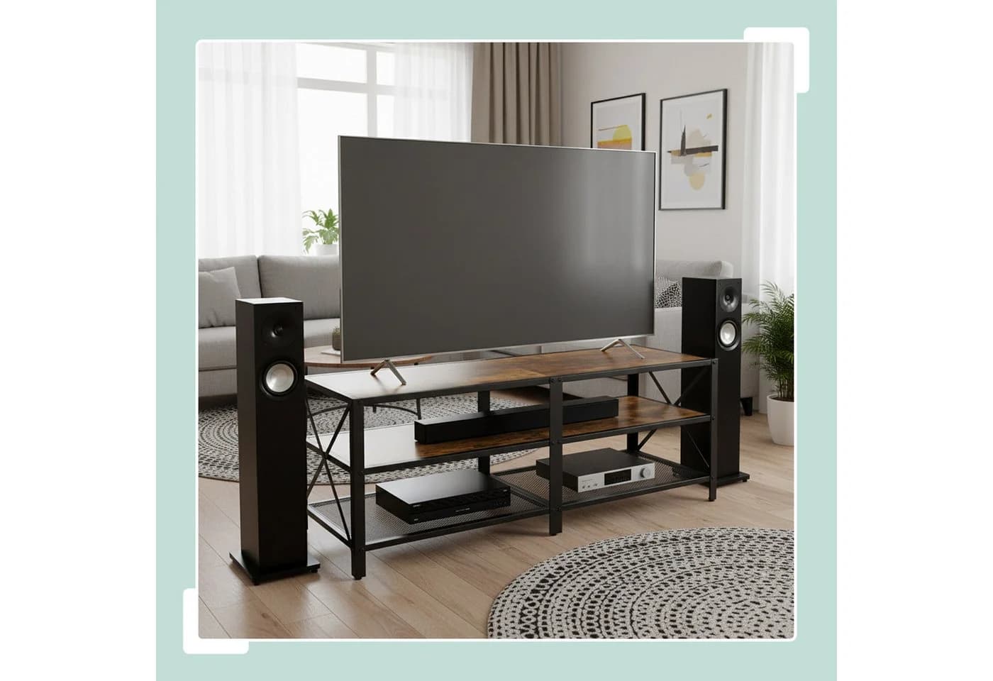 Relaxdays TV-Bank TV Lowboard 4 Fächer Braun Schwarz Industrial Style - Bild 5
