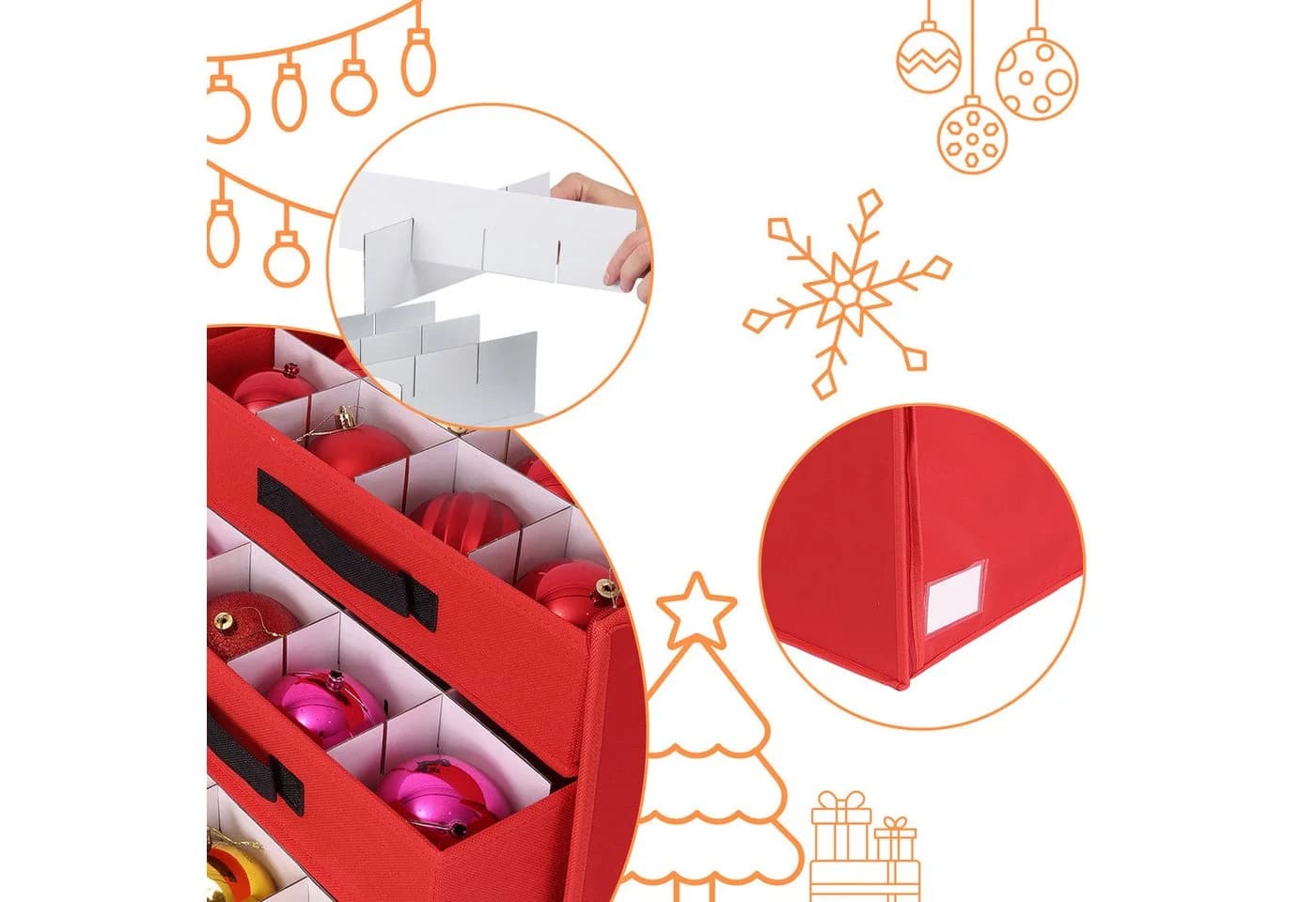 relaxdays Aufbewahrungsbox Weihnachtskugel, Rot, mit Schubladen - Bild 5