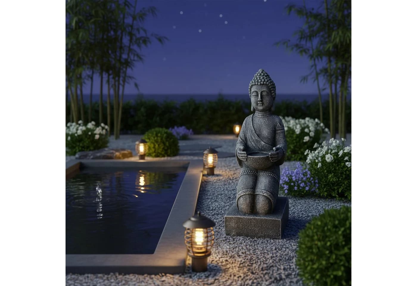 relaxdays Buddha Figur Grau Polyresin Wetterfest - Bild 5
