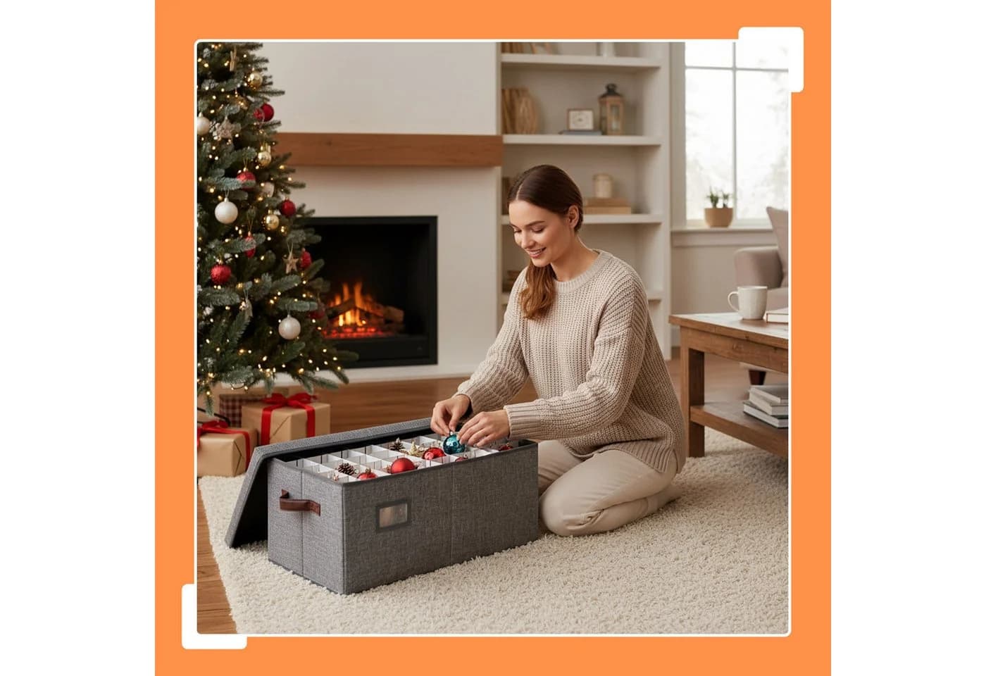 relaxdays Aufbewahrungsbox Weihnachtskugel, grau