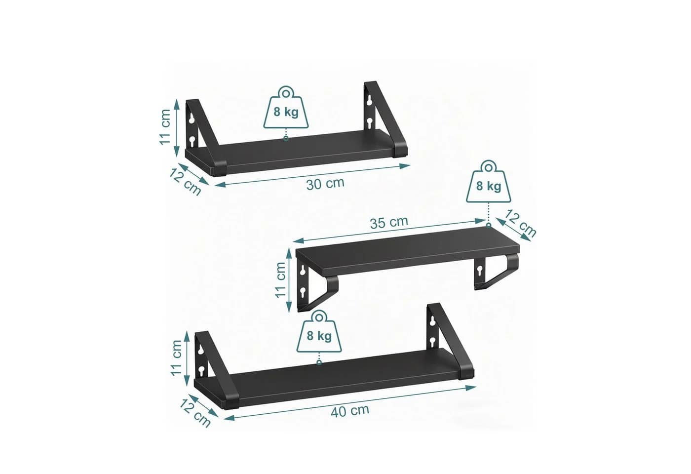 relaxdays Wandregal Set 3er Pack Schwarz Holzoptik Metall - Bild 4