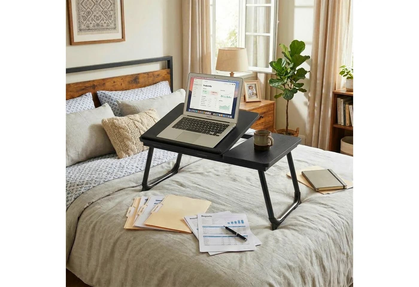 relaxdays Laptoptisch Höhenverstellbarer Laptoptisch, Schwarz