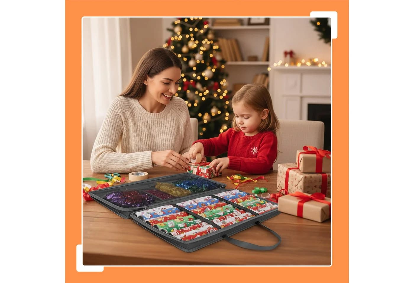 RELAXDAYS Aufbewahrungsbox Geschenkpapier Grau mit Klettband und Tragegriffen