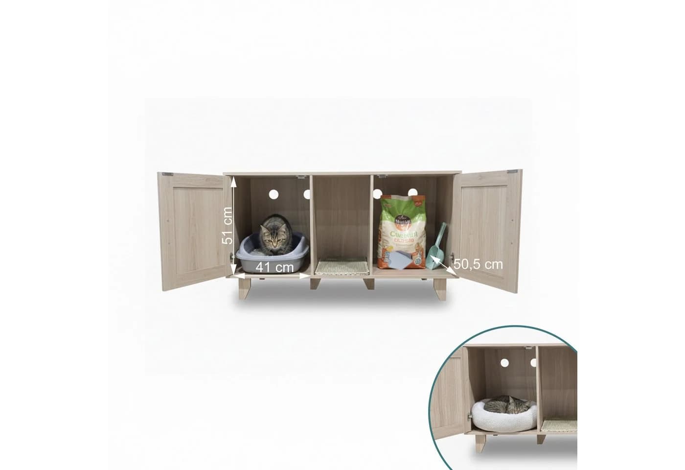 relaxdays Katzenhaus XXL Katzenschrank grau mit zwei Kammern - Bild 3