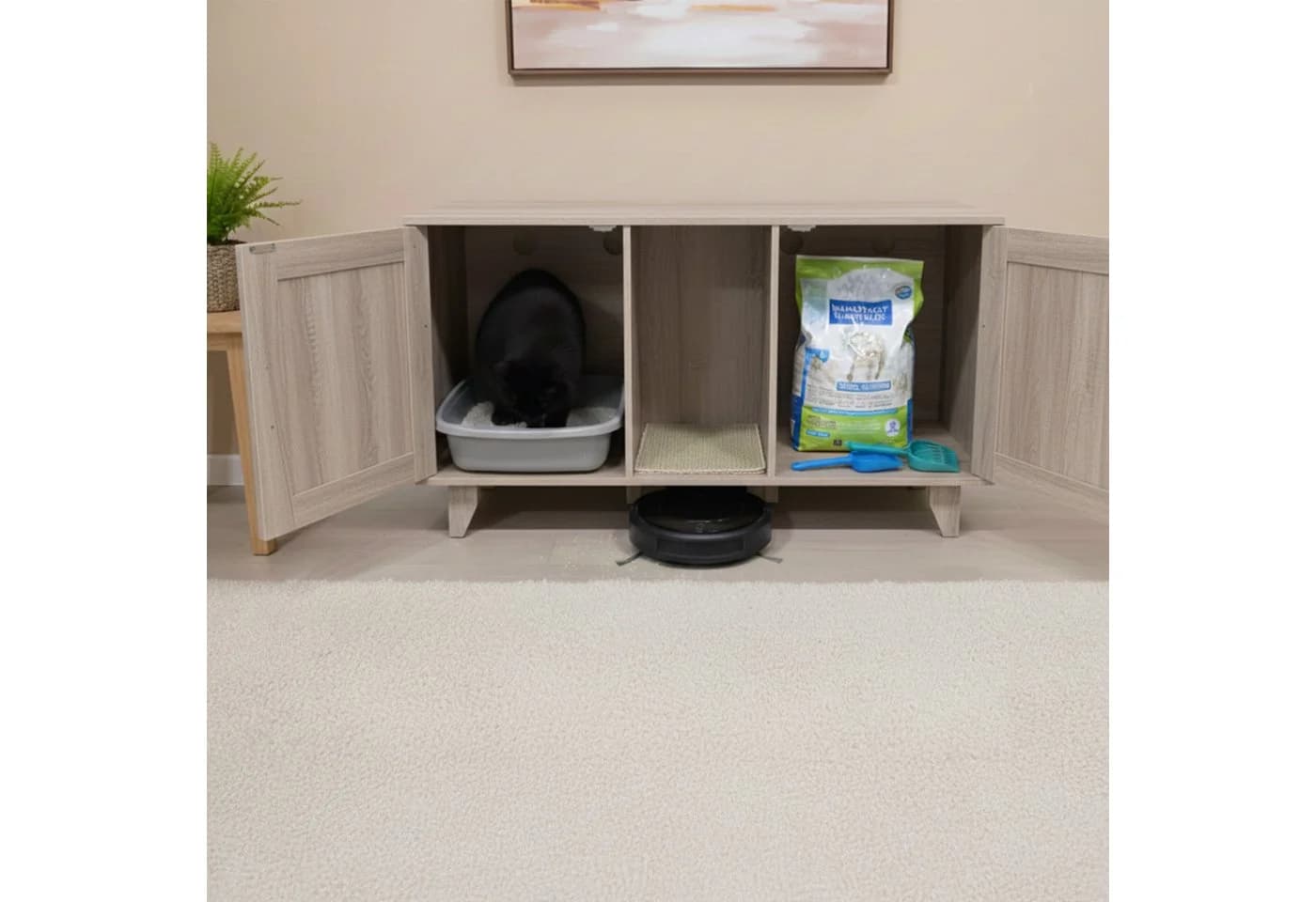 relaxdays Katzenhaus XXL Katzenschrank grau mit zwei Kammern - Bild 5