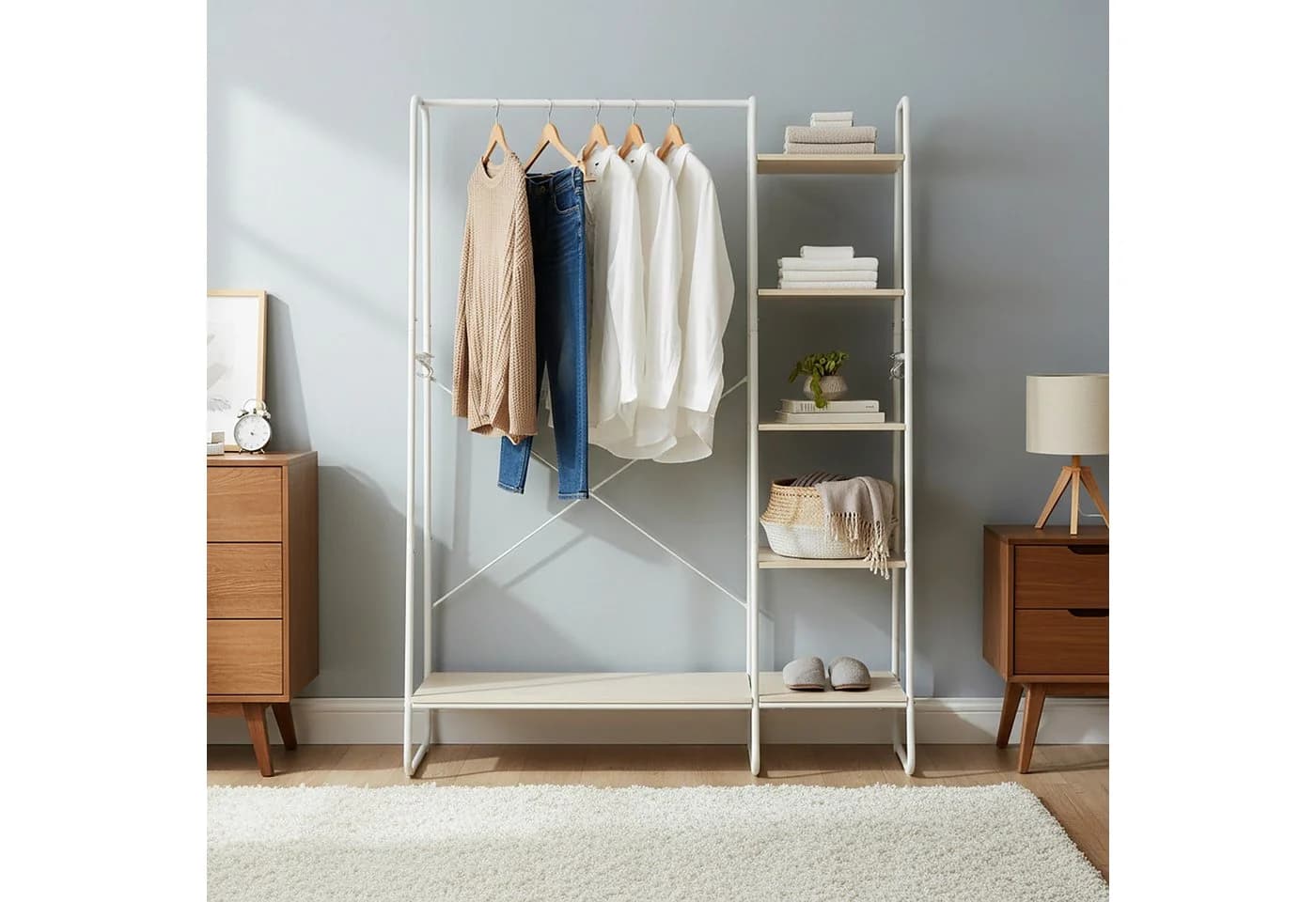 relaxdays Kleiderständer mit Schuhablage Holzoptik-Weiß - Bild 3