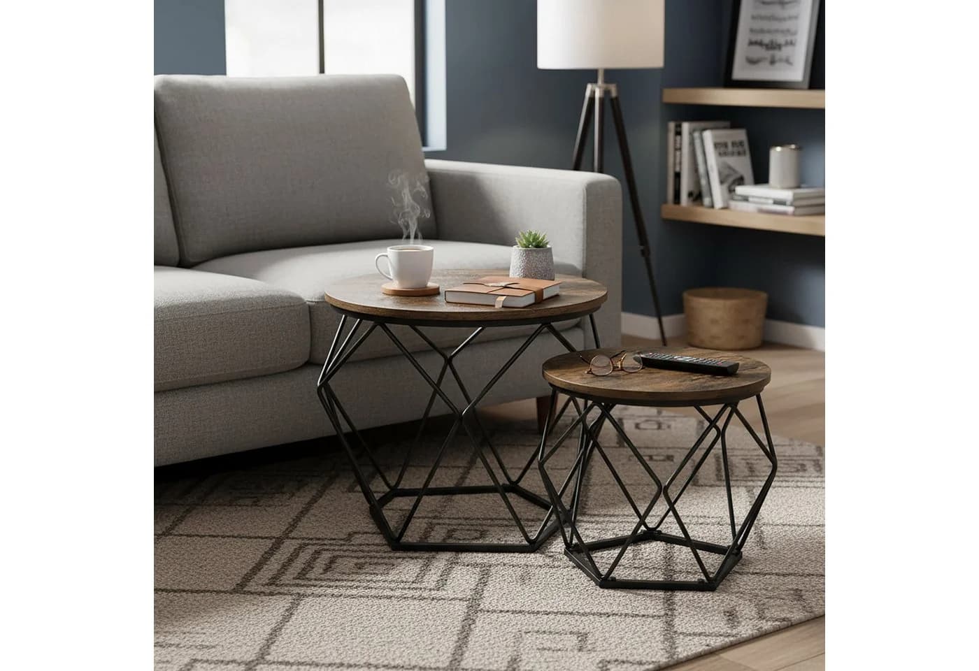 relaxdays Couchtisch 2er Set Industrial-Schwarz - Bild 3