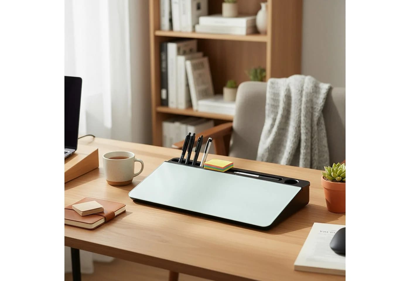 relaxdays Schreibtisch Organizer mit Whiteboard Glas Schwarz