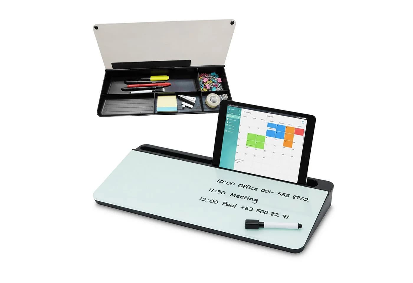 relaxdays Schreibtisch Organizer mit Whiteboard Glas Schwarz - Bild 2