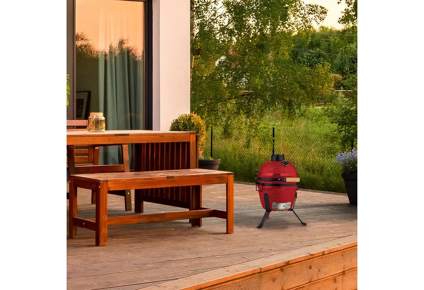 relaxdays Keramik Kamado Grill Rot mit Grill-Ei - Bild 3