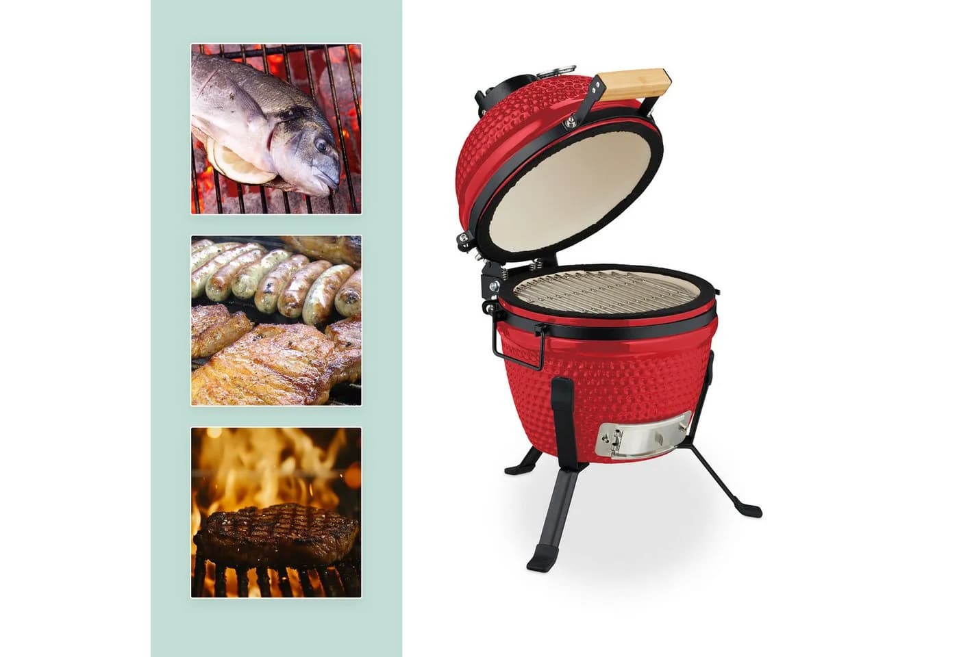 relaxdays Keramik Kamado Grill Rot mit Grill-Ei - Bild 5